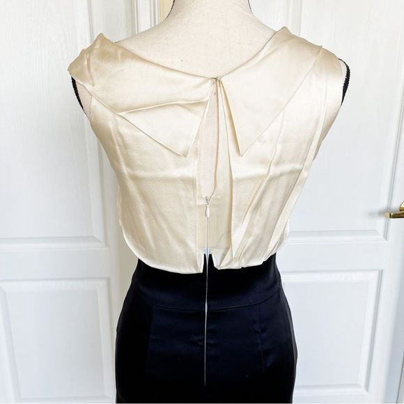 Antonio Melani 0 One Shoulder Cream White Black Contrast Silky Evening Dress - Picture 12 of 15